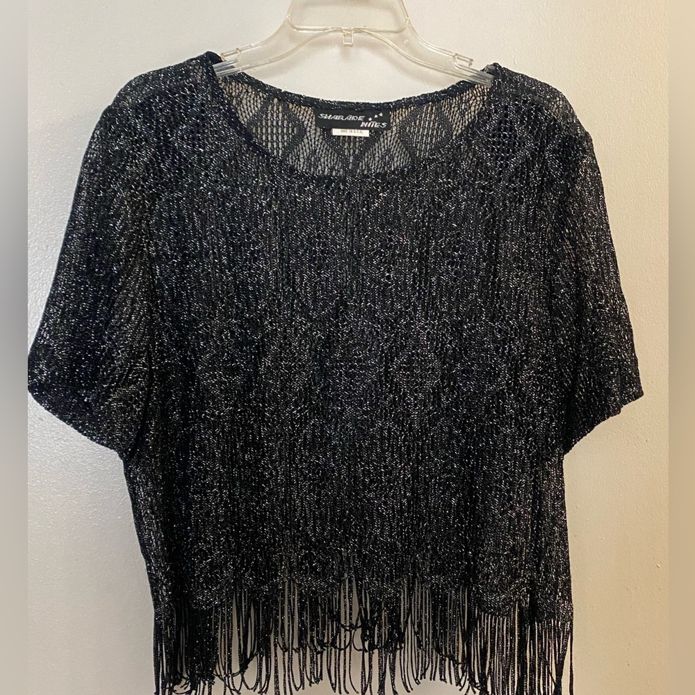 Sharade Nites Women’s Top Blouse Shirt Black Silver Sparkle Size 18 18W Bust 46”